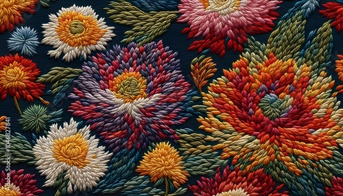 Embroidery Pieces Of Chrysanthemum Flowers Background Wallpaper