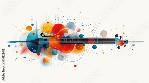 An artistic fusion of instruments and abstract lines, vividly illustrated against a white background, representing the connection between sound and art.