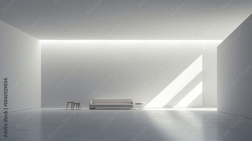 A minimalist room showcases a sharp contrast between bright light and deep shadows A minimalist room showcases a sharp contrast between bright light and deep shadows