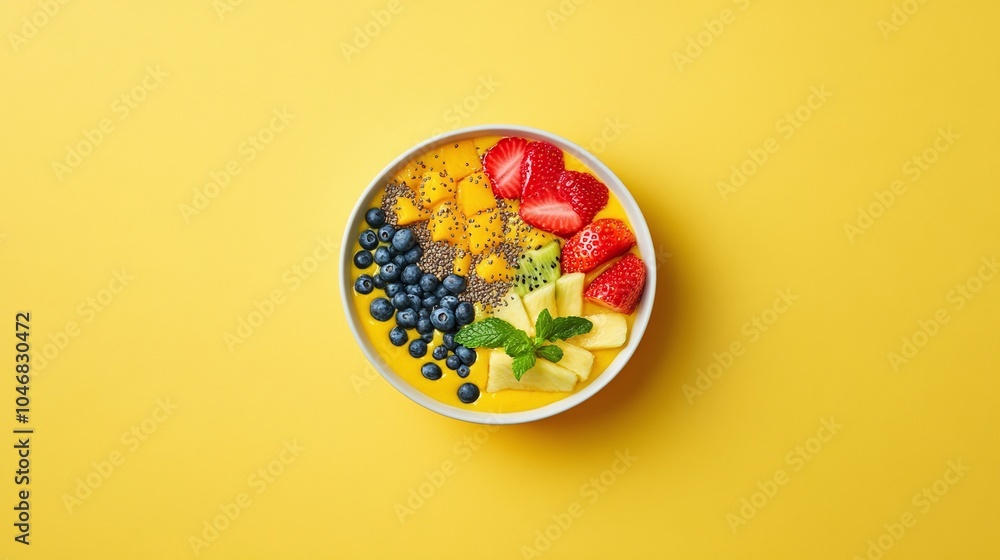 Colorful Smoothie Bowl with Fresh Fruits and Clean Design Colorful Smoothie Bowl with Fresh Fruits and Clean Design