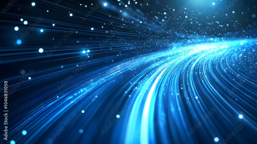 Fototapeta premium Abstract blue background data technology glowing lines