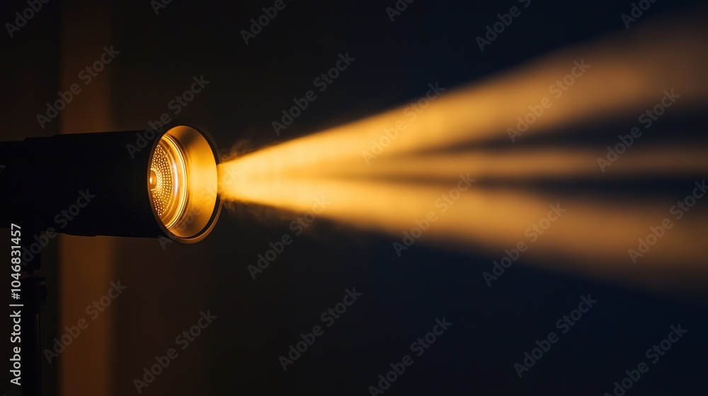 Spotlight with intense beam in dark ambiance Spotlight with intense beam in dark ambiance