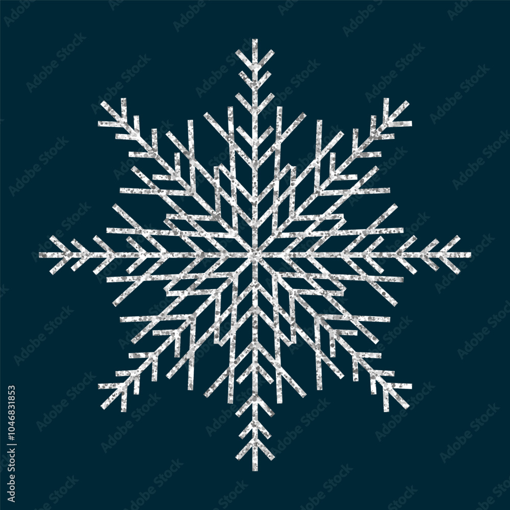 Luxury festive Sparkling silver snowflake. Silver snowflake, Christmas decoration, covered bright glitter. Silver glitter texture snowflake isolated. EPS 10 Luxury festive Sparkling silver snowflake. Silver snowflake, Christmas decoration, covered bright glitter. Silver glitter texture snowflake isolated. EPS 10