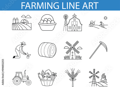 Farming Line Art Illustration Set Icons