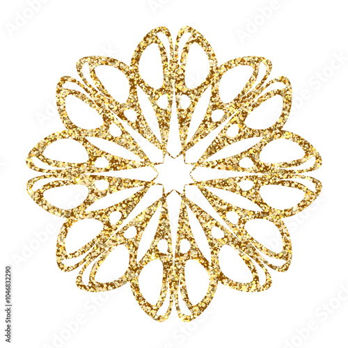 Gold Christmas snowflake on white background. Snowflake - Gold vector glitter Christmas Ornament on white background. File contains layers: background, glitter and sparkles. EPS 10