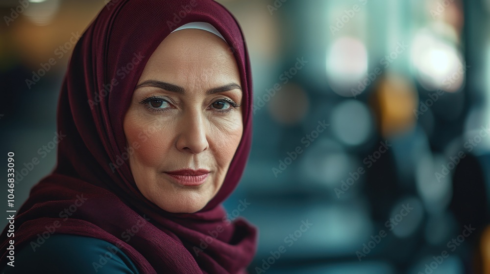 Portrait of a Confident Woman in a Hijab in Soft Focus Background. Generative ai Portrait of a Confident Woman in a Hijab in Soft Focus Background. Generative ai