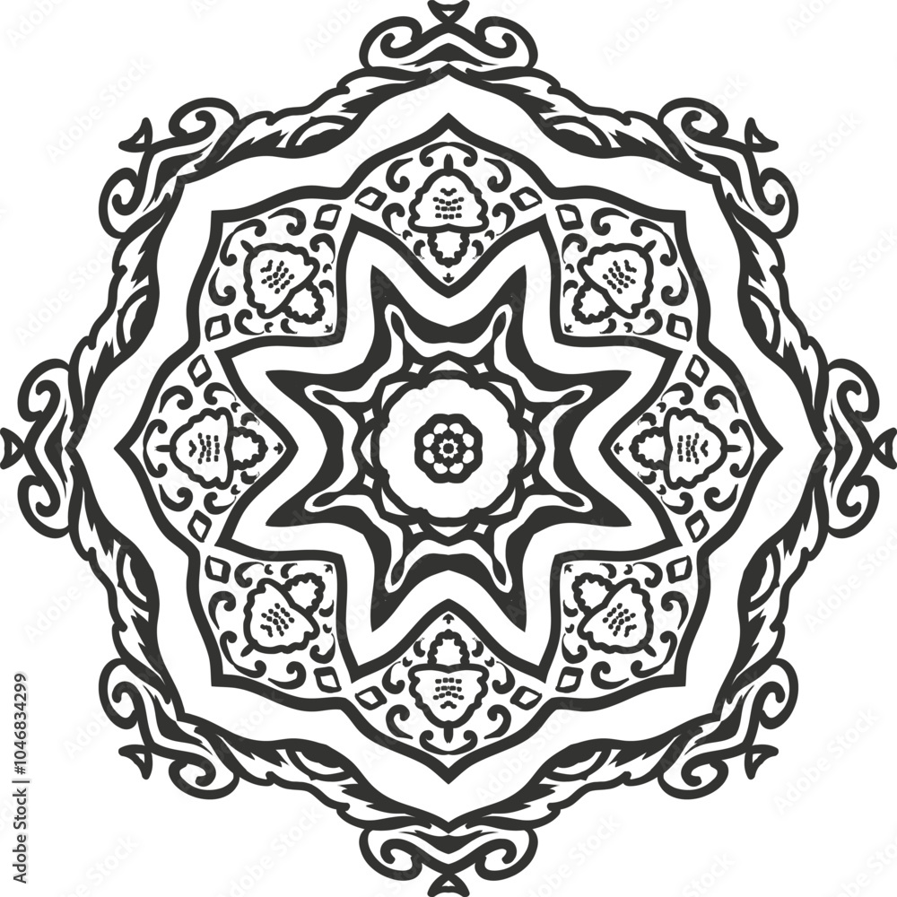 Flower Mandala Circular Pattern in Form of Mandala With Flower for Henna, Mehndi, Tattoo, Decoration Decorative Ornament in Ethnic Oriental Style. Flower Mandala Circular Pattern in Form of Mandala With Flower for Henna, Mehndi, Tattoo, Decoration Decorative Ornament in Ethnic Oriental Style.