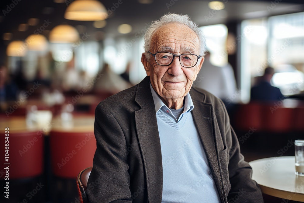 Portrait of senior man with eyeglasses sitting in a cafe Portrait of senior man with eyeglasses sitting in a cafe