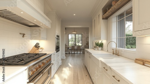Coastal kitchen with an empty spice holder.