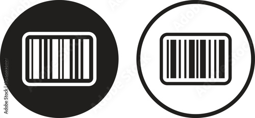 Barcode icon set in two styles . Barcode label icon on circle . Vector illustration