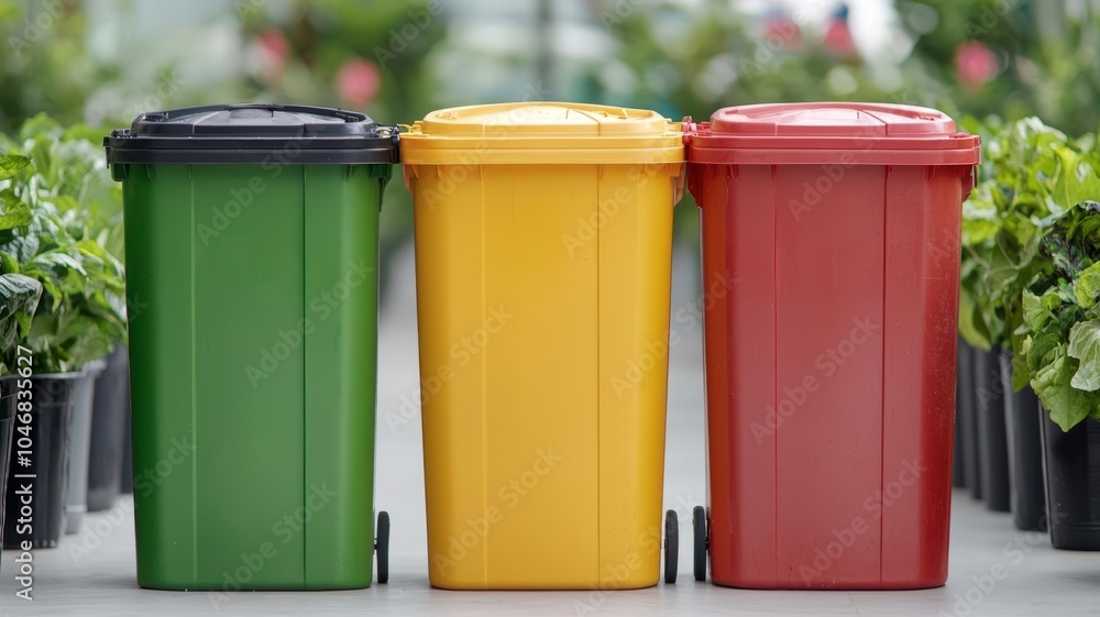 Person managing waste bins in a home garden, integrating recycling into daily life, Recycling waste home, Sustainable household practices Person managing waste bins in a home garden, integrating recycling into daily life, Recycling waste home, Sustainable household practices