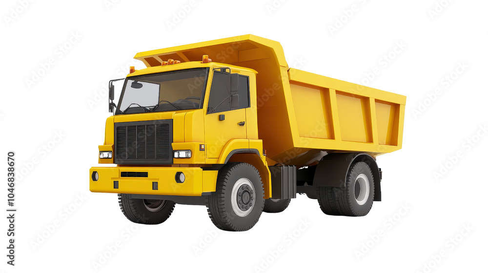 A yellow dump truck is parked on a white background A yellow dump truck is parked on a white background