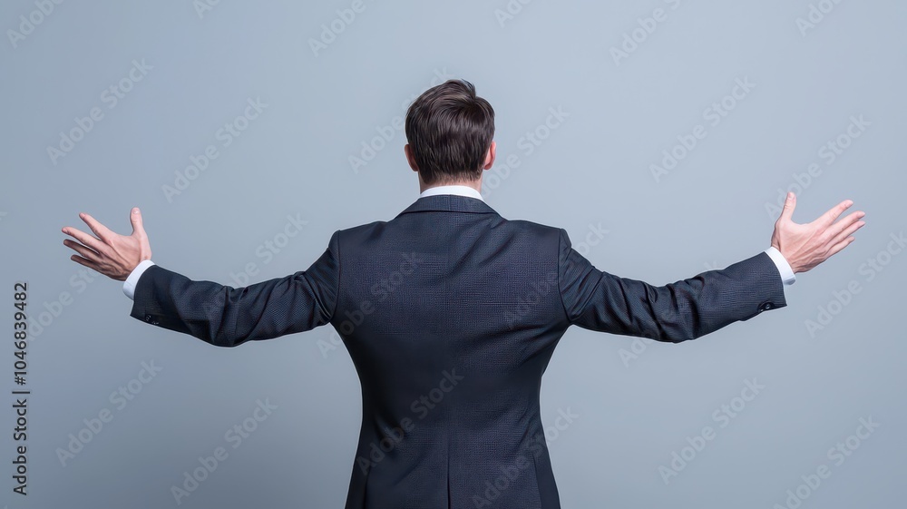 Businessman with outstretched arms, expressing confidence. Businessman with outstretched arms, expressing confidence.