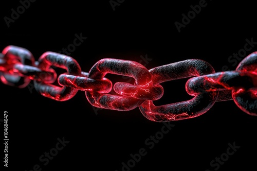 Close-up of a glowing red chain link on a dark background. photo