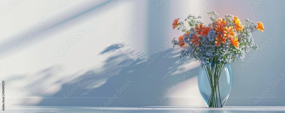 Tall vase with flowers on white background, 4K hyperrealistic photo Tall vase with flowers on white background, 4K hyperrealistic photo