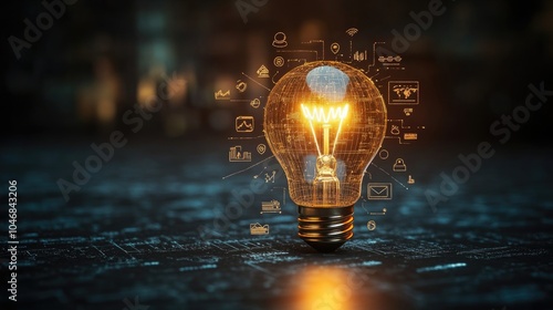 Obraz na płótnie futuristic graphic icons of glowing light bulb concept picture of strategy business planning ideas and marketing success
w salonie