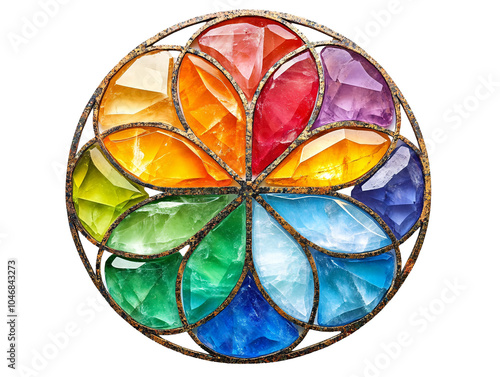 a colorful circular object with a gold border