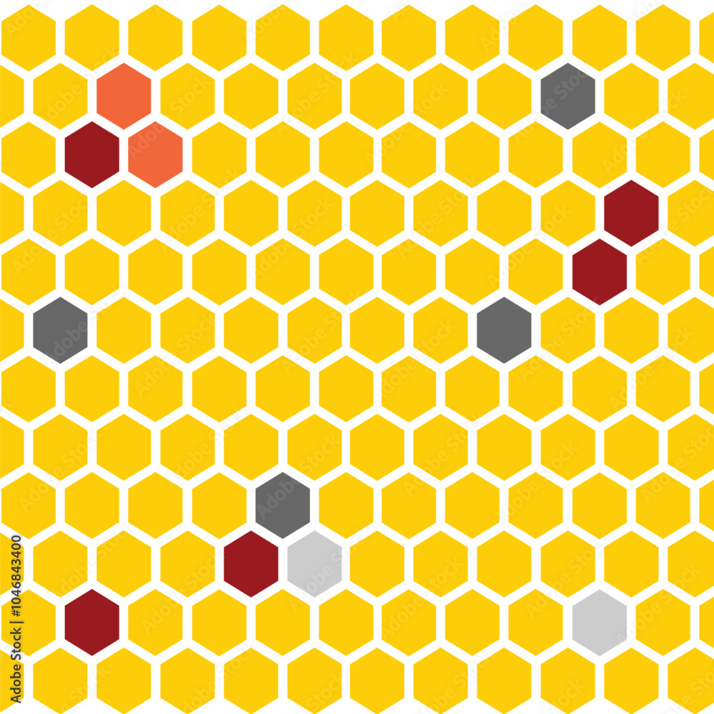 Yellow honey hive honeycombs. Hexagonal cells texture. Honeycomb grid honeyed. Vector illustration. Yellow honey hive honeycombs. Hexagonal cells texture. Honeycomb grid honeyed. Vector illustration.