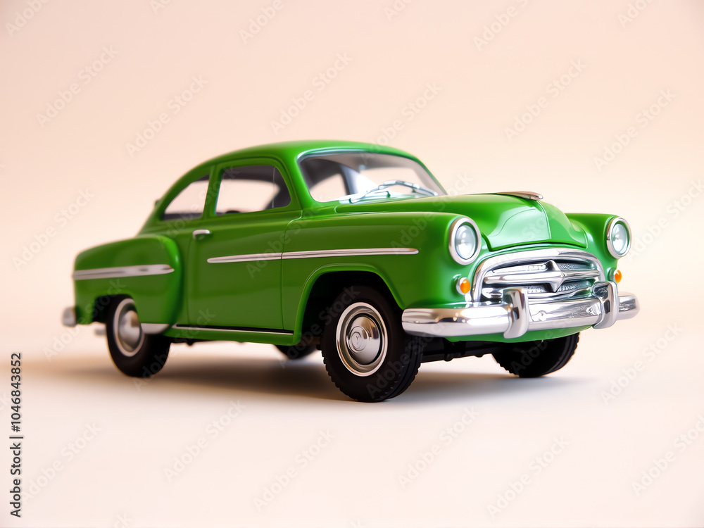 A green toy car displayed against a clean white background, emphasizing its vibrant color and design. A green toy car displayed against a clean white background, emphasizing its vibrant color and design.