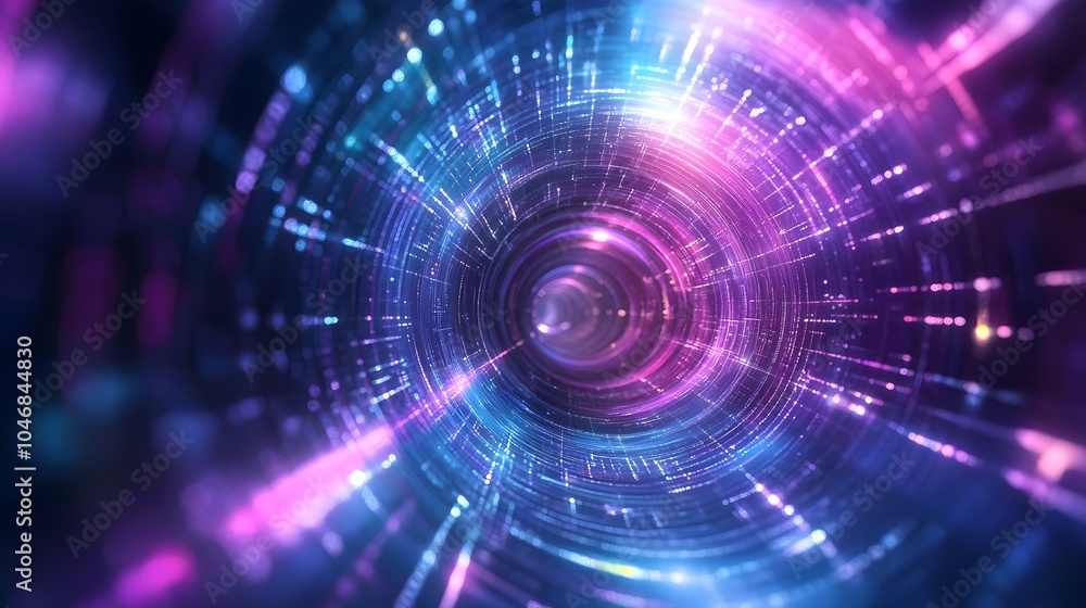 Obraz premium Blue and violet fractal tunnel. Big data, abstract glowing background