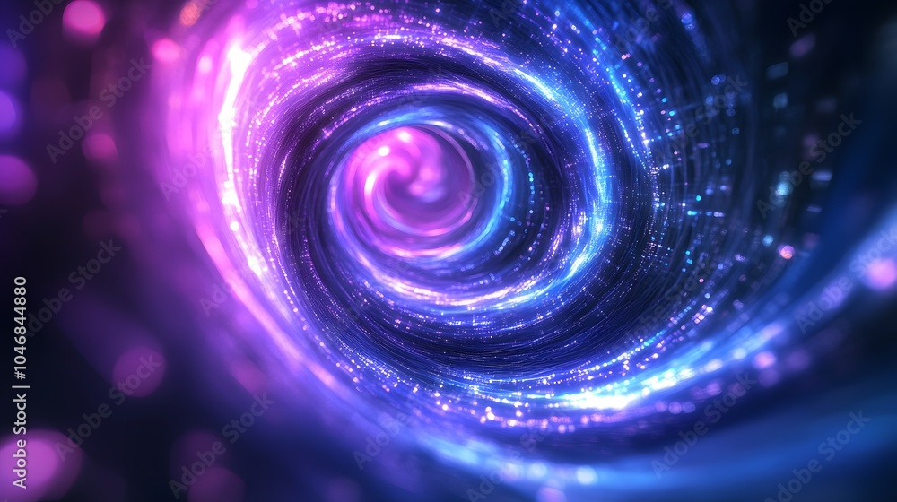Obraz premium Blue and violet fractal tunnel. Big data, abstract glowing background