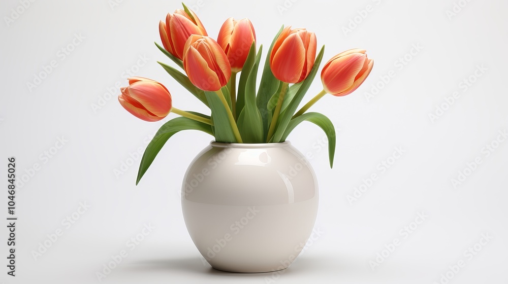 Elegant tulip arrangement in a modern white vase with vibrant orange blooms Elegant tulip arrangement in a modern white vase with vibrant orange blooms