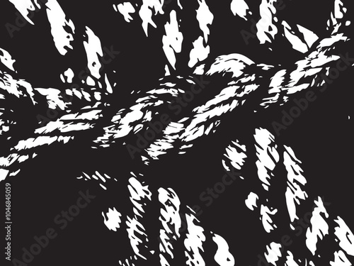 Distress grunge vector texture of wicker rope. Black and white background