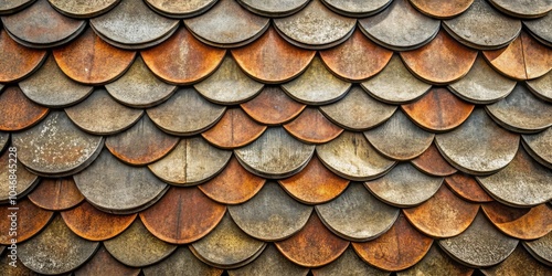 Aged Metal Roof Shingles in Fish Scale Pattern - Minimalist Photography of Textures and Architectural Details