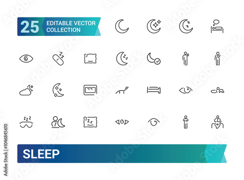 Set of outline icons related to sleep. Line icon collection. Editable stroke. Flat symbol for web and ui. Pixel perfect. Vector illustration