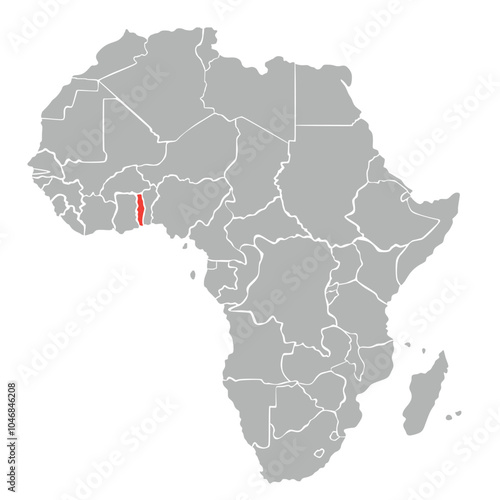 Map of Togo in Africa on white background