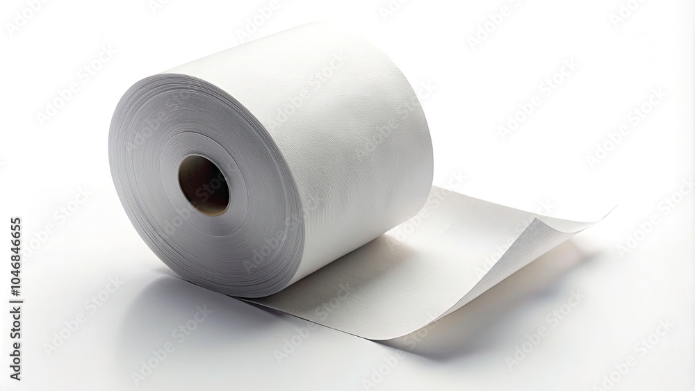 Fototapeta premium Blank Cash Register Receipt Roll on White Background for Financial Illustrations and Sales Records