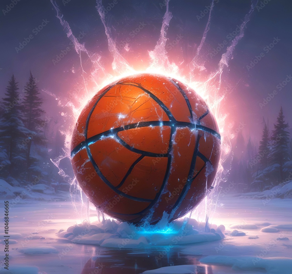 Fototapeta premium Illustration of glowing basketball ball.