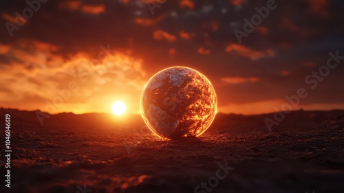 Glowing globe on ground during a stunning sunset.