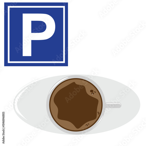 Vector car parking Icon for caffe. Car park vector illustration on white background