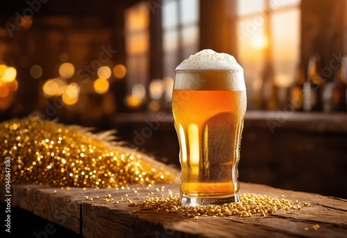 close vibrant beer glass overflowing refreshing foam capturing essence perfectly poured beverage, ale, bubbly, bottle, cheers, chill, carbonation, craft, crystal