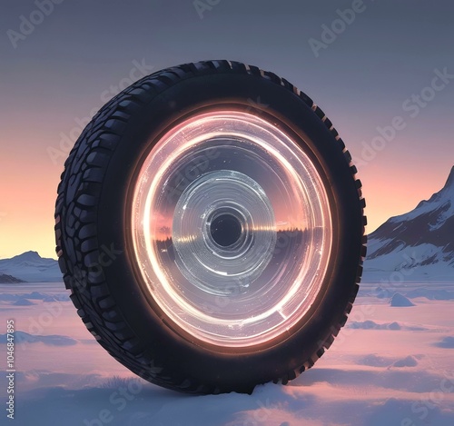 Illustration of winteer tire with  glowing techno effect. photo