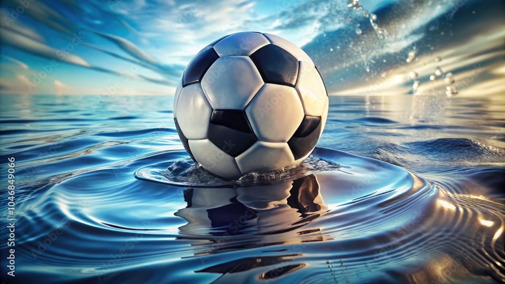 Naklejka premium Close-Up of a Soccer Ball Partially Submerged in Water - Long Exposure Texture Background for Creative Projects