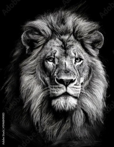 Wallpaper Mural Ausdrucksstarkes Portrait eines Löwen, dargestellt als schwarz weiße Kohlezeichnung mit Platz für Text. Torontodigital.ca