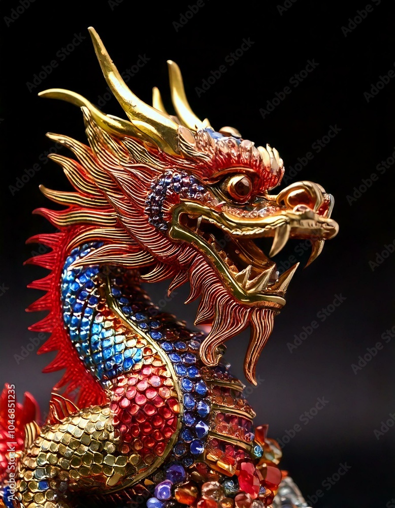 The Year of The Dragon in the Chinese zodiac depicted as a miniature precious stones and gold statue The Year of The Dragon in the Chinese zodiac depicted as a miniature precious stones and gold statue