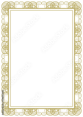 Golden vintage frame A4 size with classic ornament in art deco style. Vector illustration