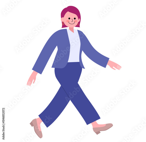 パンツスーツを着てパンプスを履いた女性が堂々と歩く全身のイラスト