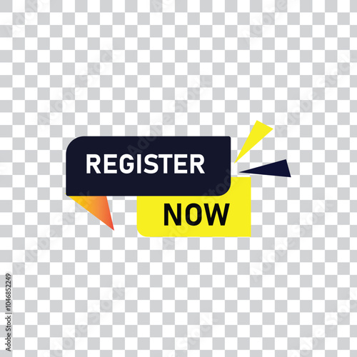 Register Now button for web template with sign transparent vector file