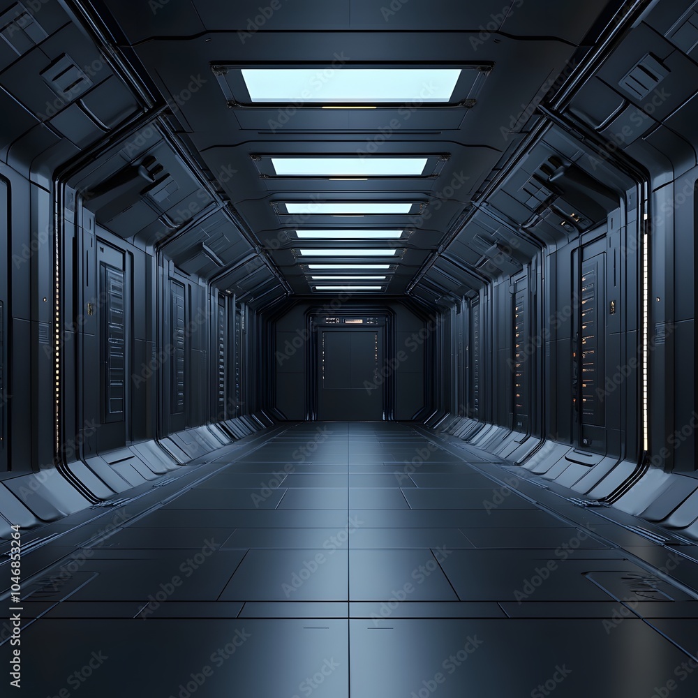 Fototapeta premium Empty dark room, Modern Futuristic Sci Fi Background. 3D illustration