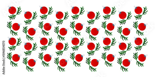 Seamless pattern with Christmas ball. Hand drawn marker illustration