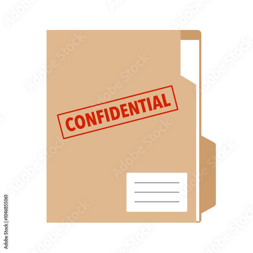Document folder with confidential stamp in flat design on white background.