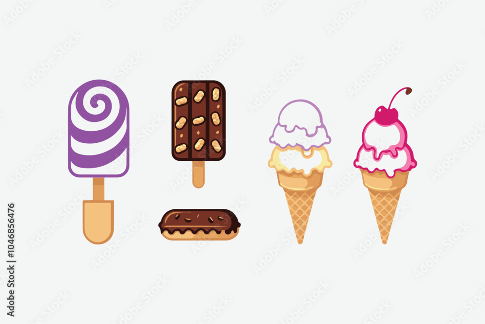 Vector illustration of various ice cream icons on a white background, easily editable Vector illustration of various ice cream icons on a white background, easily editable