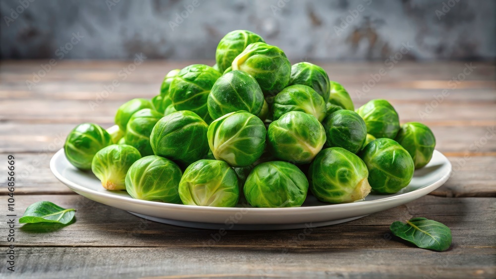 Fresh Vibrant Brussels Sprouts on White Plate - Lush Green Color and Natural Texture, Perfect for Healthy Eating, Cooking, and Culinary Inspiration Fresh Vibrant Brussels Sprouts on White Plate - Lush Green Color and Natural Texture, Perfect for Healthy Eating, Cooking, and Culinary Inspiration