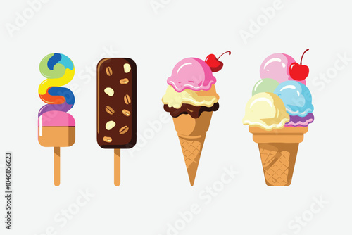 Vector illustration of various ice cream icons on a white background, easily editable  