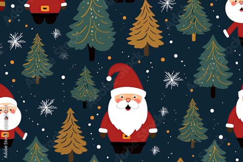 Christmas background with many Santa Clauses. Happy New Year pattern. Generative Ai