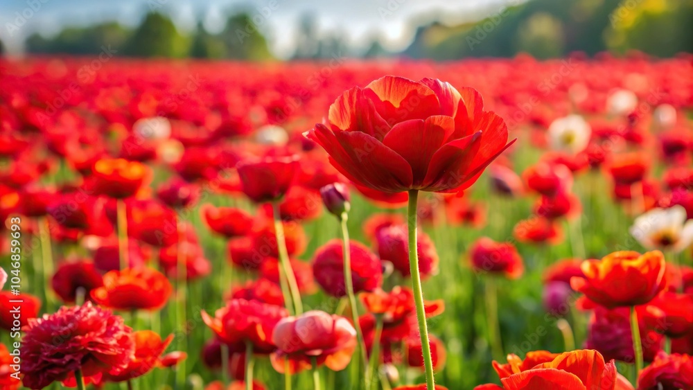 field of red flower with other flowers in background field of red flower with other flowers in background